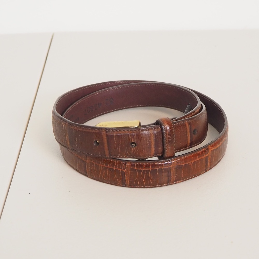 Brighton Embossed Crocodile Leather Belt Brass‎ Buckle Women Size 32 Brown